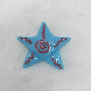 Vtg Y2K Handmade Blue and Red Glass Star Spiral Brooch